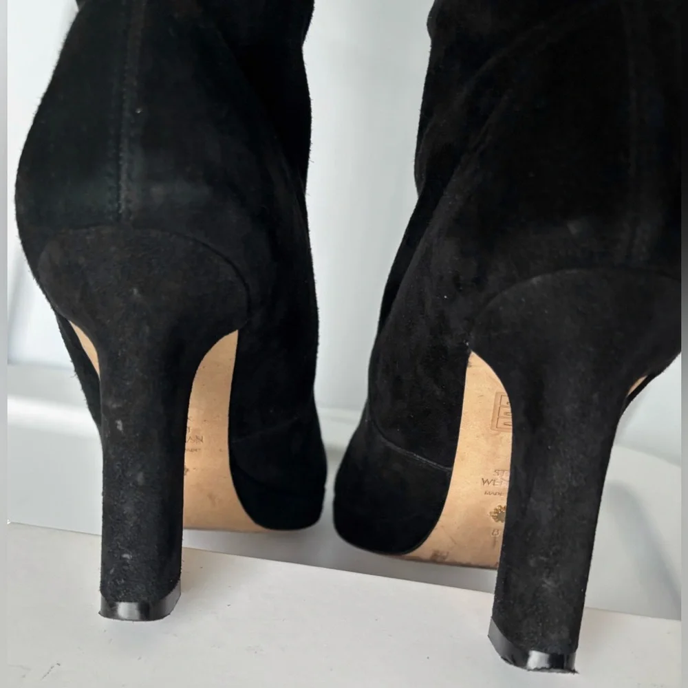 Stuart Weitzman Highland Boots Platform Heeled Over Knee in Black Suede Size 8